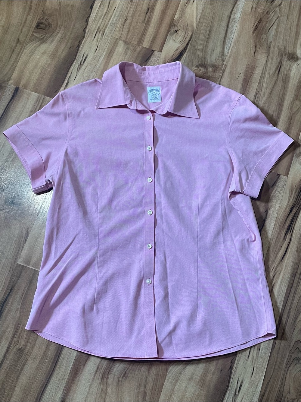 Brooks Brothers 346 Pink Fitted Non-Iron Short Sleeve Button Down Shirt Size 14